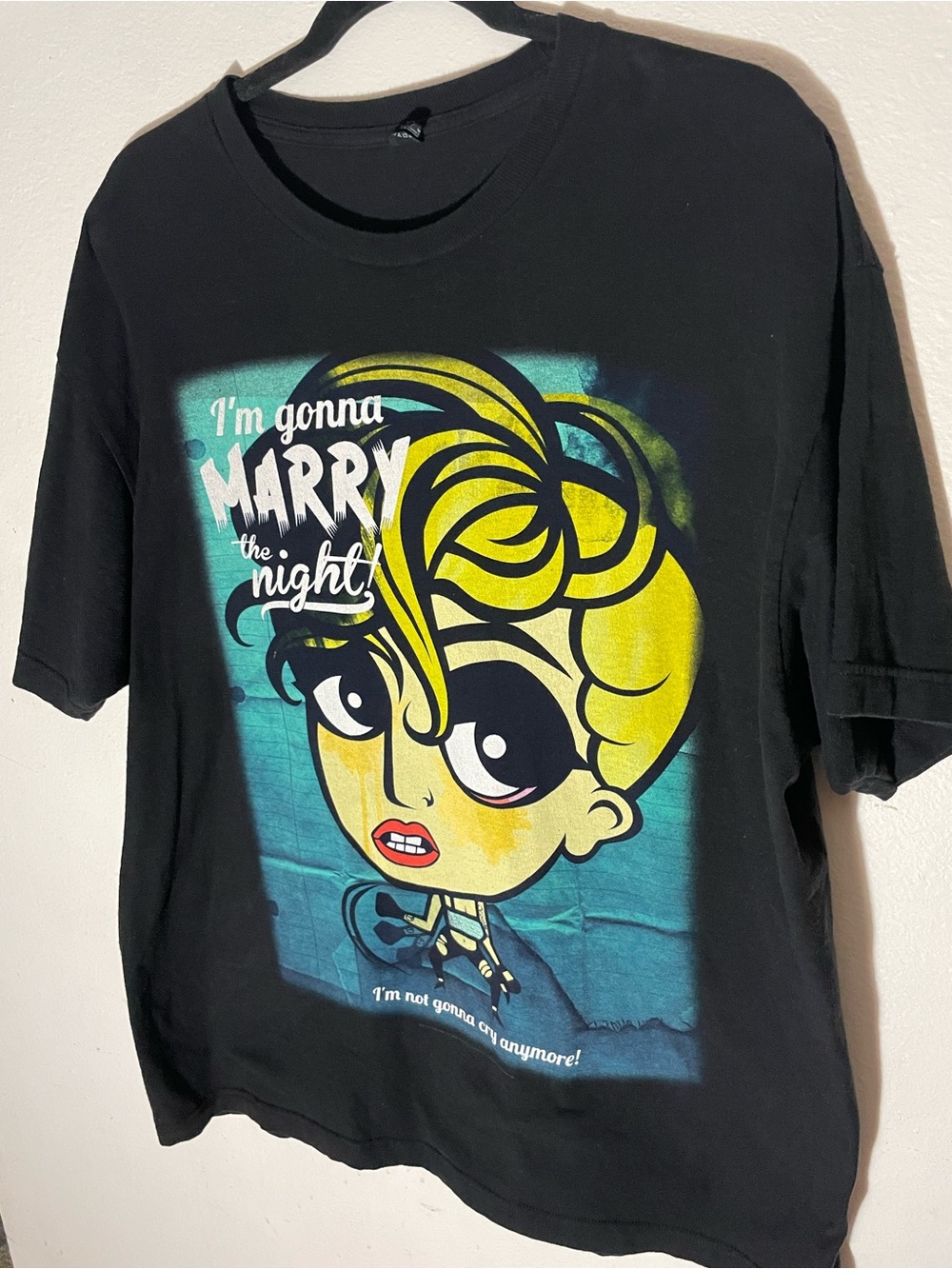 Tultex Black Tee with Yellow & Teal Cartoon Graphic